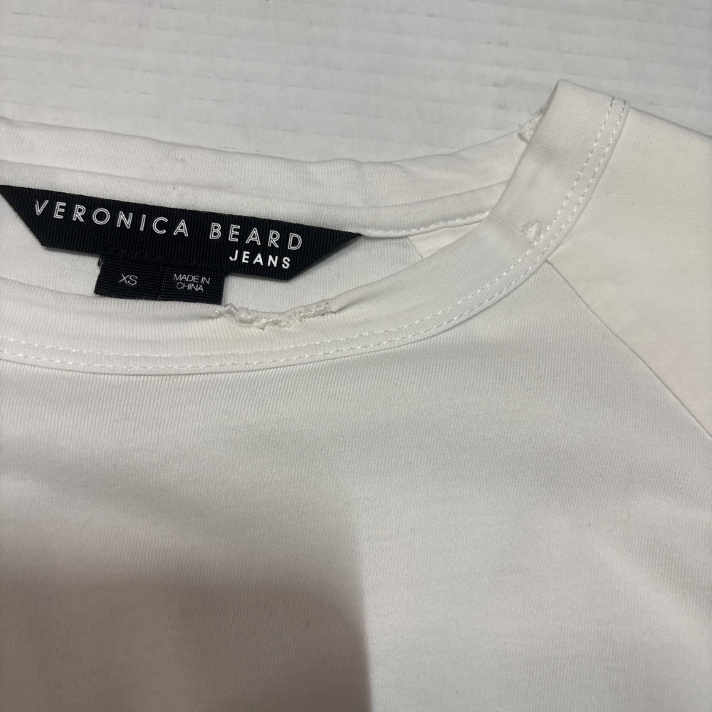 Veronica Beard Morrison Top Women's XS White Puff Sleeve Crew Neck Cotton Shirt - Picture 8 of 10